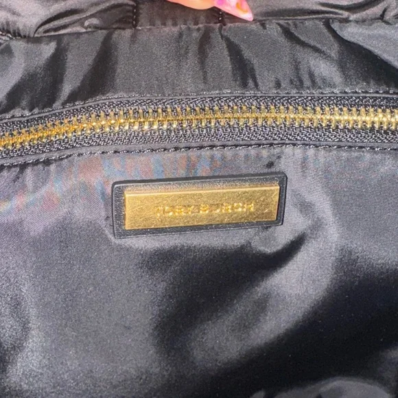 Tory Burch Black and Gold Quilted Nylon Tote - Picture 7 of 7